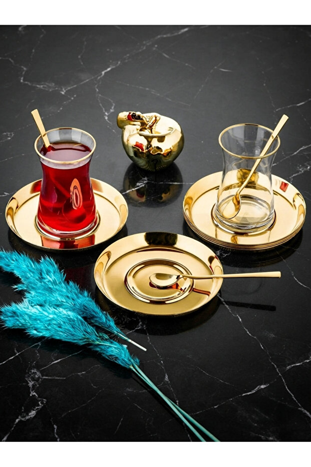 Stainless Steel Gold Round 6-Piece Tea Saucer Cup Coaster