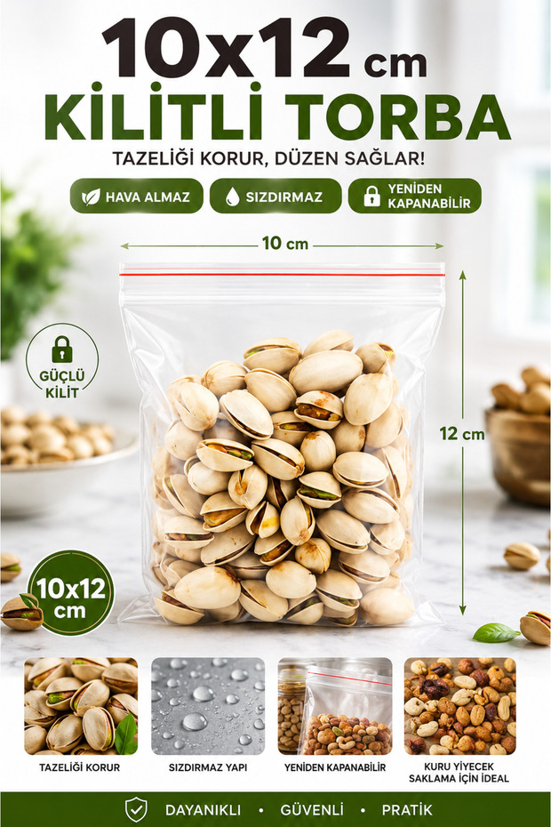 100 Pieces 🥜 10 X 12 cm 🥜 Lockable Bag 🥜 Ziplock Bag / Transparent / Henna Snack Nuts Bag