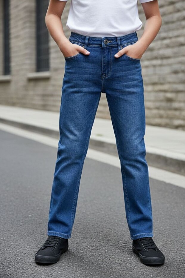 Boy's Lycra Jeans with Mustache Detail Pnt6016