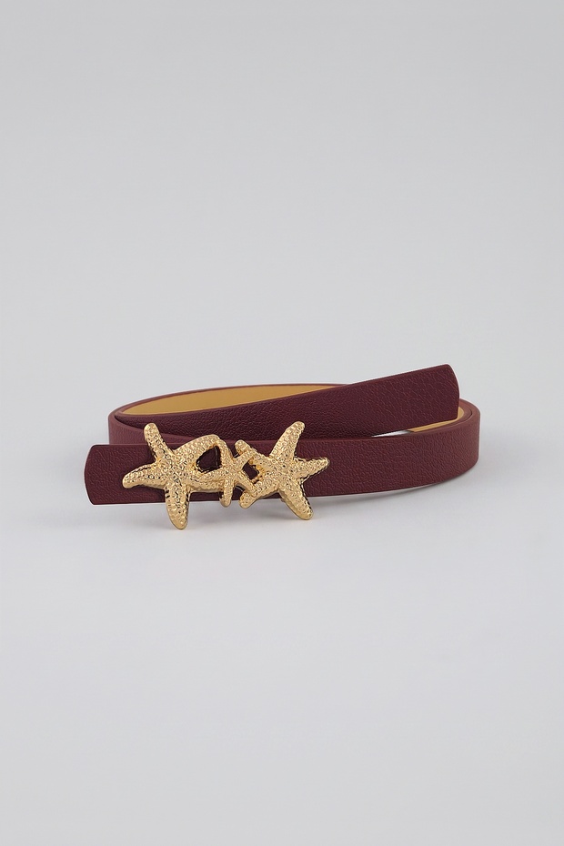 Sea Star Gold Buckle Burgundy Thin Women's Belt 1.5 cm