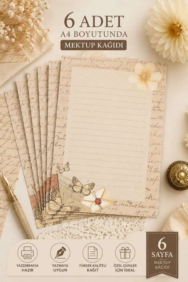 Butterfly & Flower Detailed Letter Paper (A4 Size)