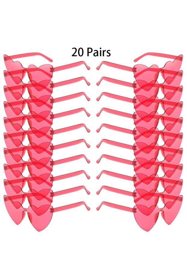 as picture shows 20 Pairs rose red 16/20 Pairs Cute Heart Shaped Sunglasses Fashion Rimless Solid Co