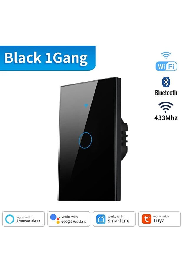 مفتاح حائط ذكي أسود 1 عصابة TNCE Tuya US WiFi+Bluetooth/Zigbee RF433 1/2/3/4 عصابة مستشعر لمس ذكي