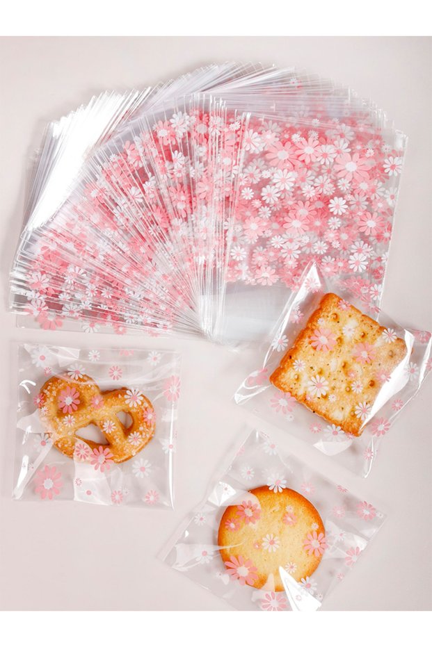 SK-J1671 100pcs Plastic Packing Bags Flower Self-Adhesive Bags for Biscuits Candy Cookies Jewelry Gi