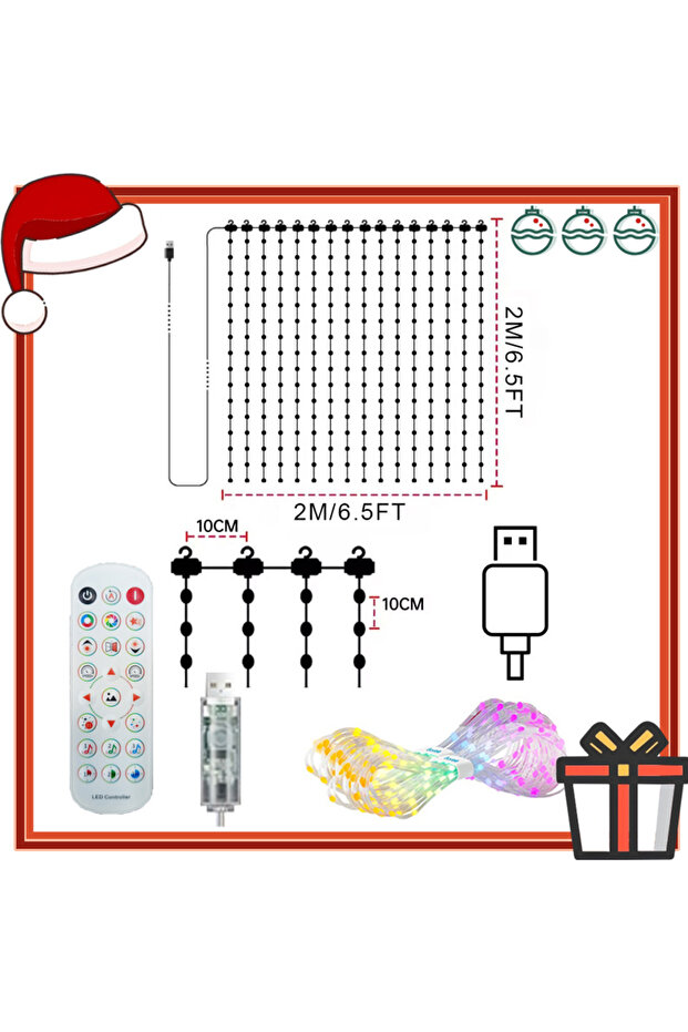 2PCS-Curtain Light 2Mx2M-400LED Smart Curtain Lights DIY Color Changing Fairy String Lights Music Sy