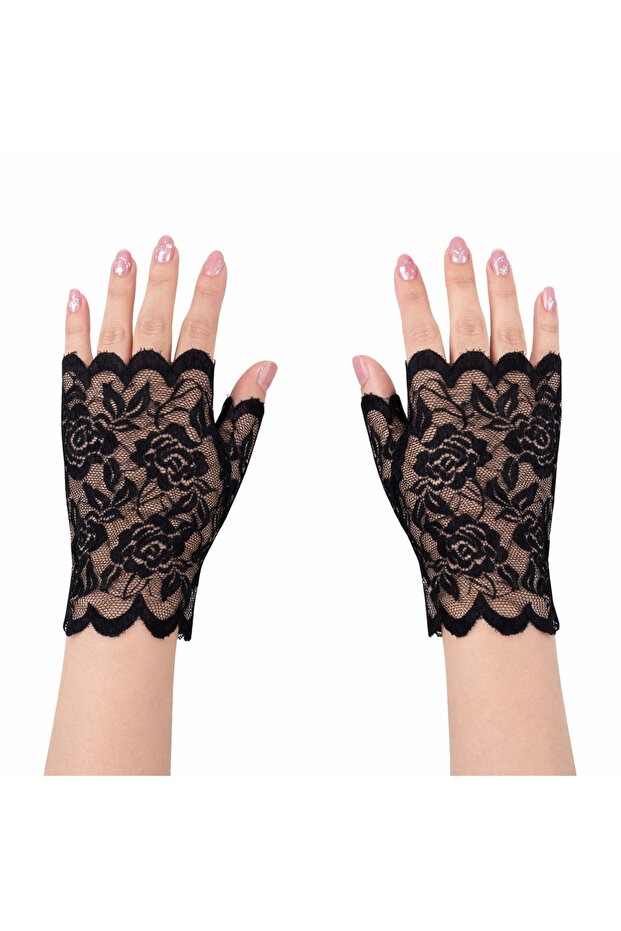 Black Lace Fingerless Short Gloves (5263)