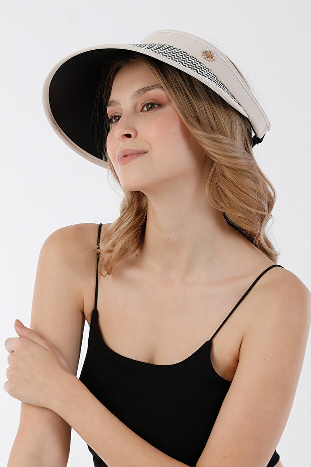 Houndstooth patterned visor adjustable straw hat - 3