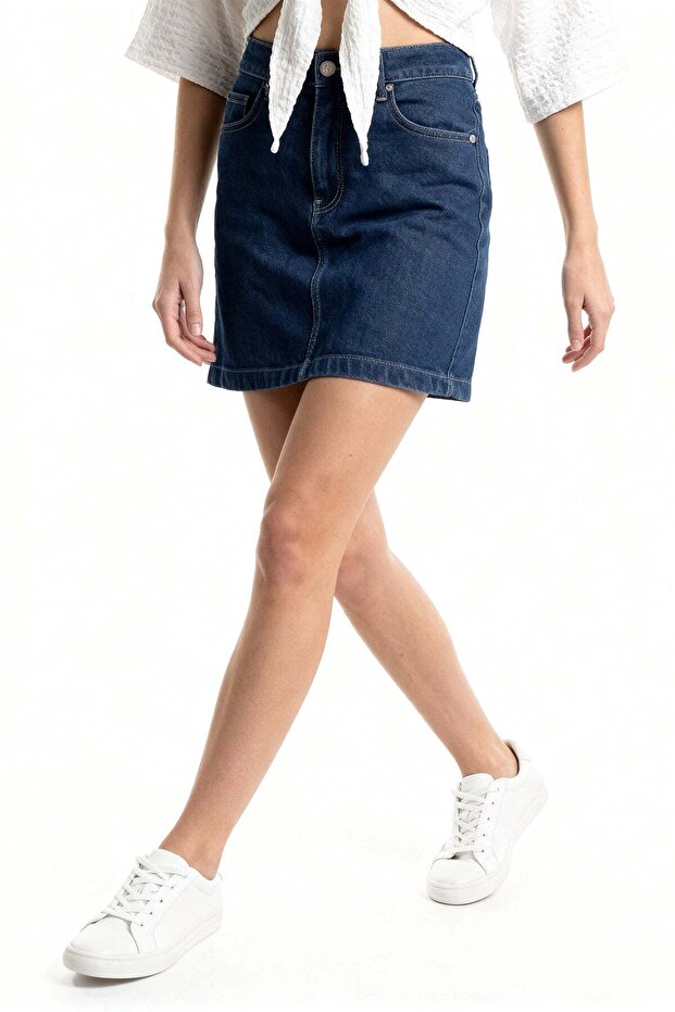 High Waist Straight Form Denim Skirt