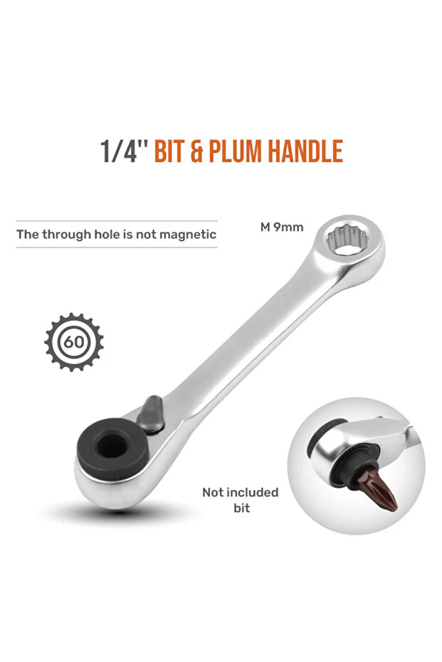 60T-NO Magnetic Mini Treble 1/4 Ratchet Wrench Double Ended Quick Socket Ratchet Wrench Screwdriver