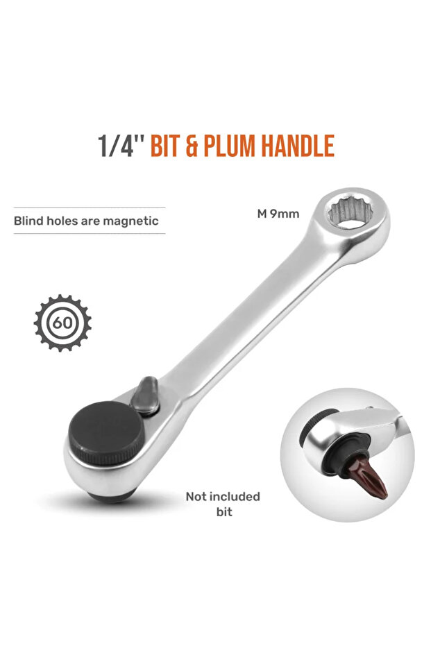 60T- magnetic Mini Treble 1/4 Ratchet Wrench Double Ended Quick Socket Ratchet Wrench Screwdriver He