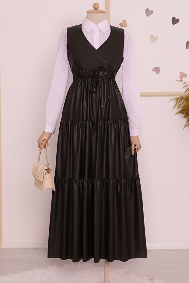 Black Leather Gilet - Tunnel Lace, Segmented Zero Sleeve