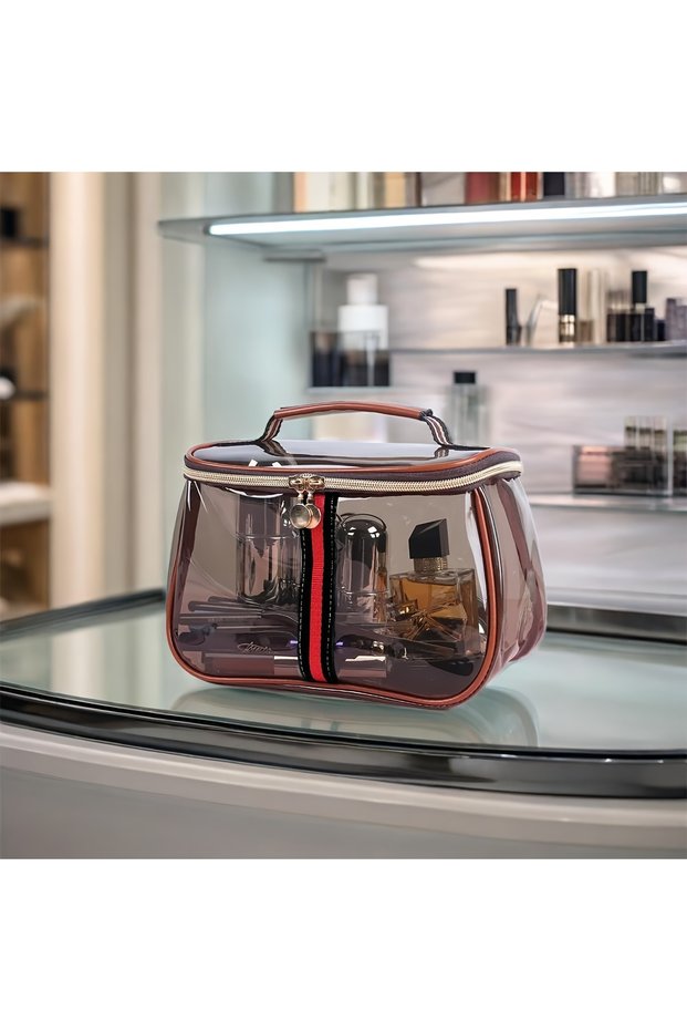 Coffee Transparent Large Capacity Women's Makeup Bag Waterproof Gym Toiletry Bag Travel Portable Sto