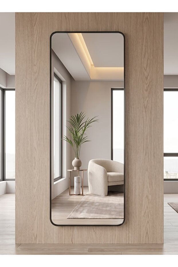 مرآة كاملة الطول بإطار من الألومنيوم - 120 × 30 سم - أسود - بدون حامل خلفي