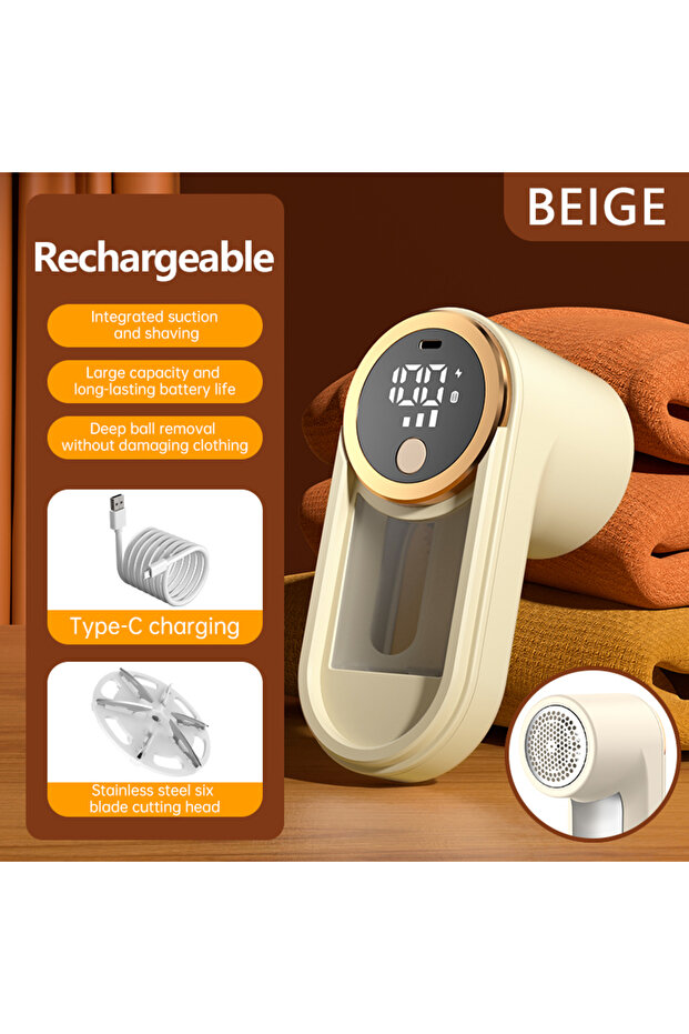Beige ONEKA Rechargeable Fabric Shaver Lint Remover Sweater Defuzzer Lints Fuzzs Pills Pilling Trimm