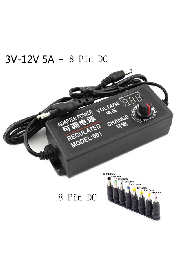 US 3V-12V 5A 8 PIN DC Adjustable AC To DC Power Supply 3V 5V 6V 9V 12V 15V 18V 24V 3A 5A Power Suppl