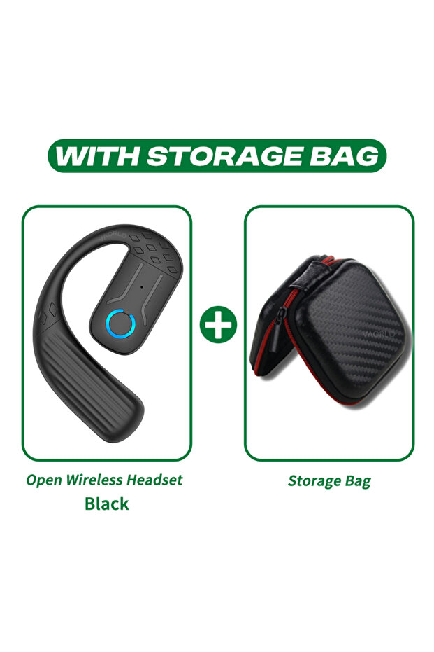 Black With Bag Open Wireless Headset Bluetooth 5.4 180° Rotation Adjustable Left Right Ear Universal