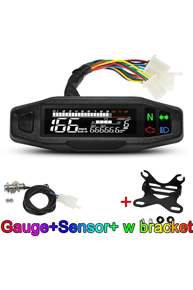 MT0069-M040-6 AD Universal Motorcycle Speedometer Digital Speed Meter LED Tachometer Dashboard Instr