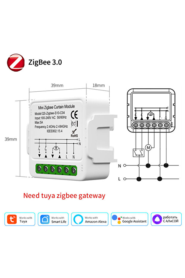 وحدة تحكم ذكية للستائر بتقنية Zigbee3.0 وWiFi من Tuya، وحدة تحكم ذكية لمحرك الستائر والشيش مع تحكم عبر التطبيق