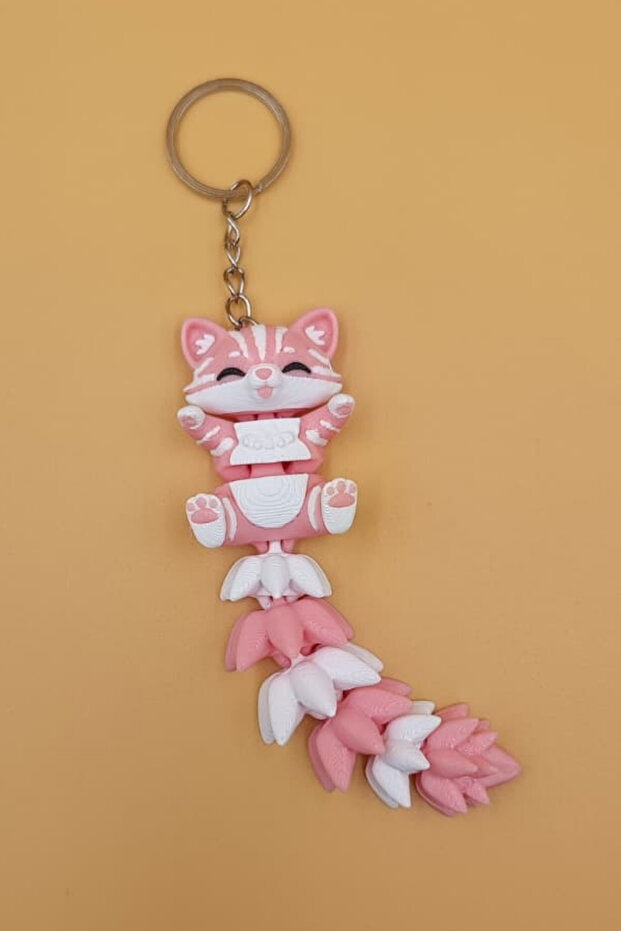 Long Tail Series Cat Figurine Movable Keychain (Large Size-12Cm) - Bag Ornament Charm