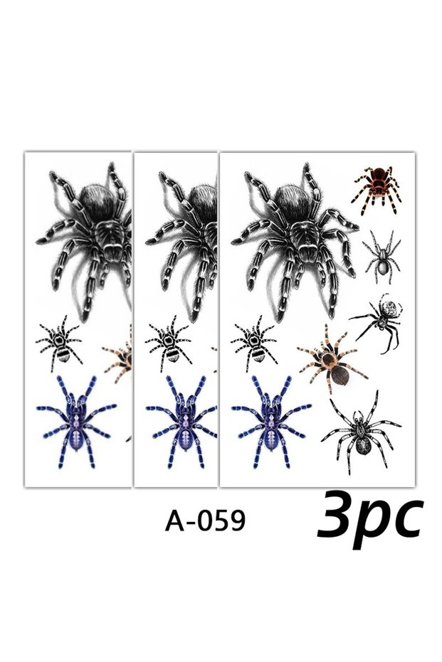 3pc Halloween Spider Temporary Tattoo Stickers Waterproof Fake Scary Tattoo Sticker for Party Festiv