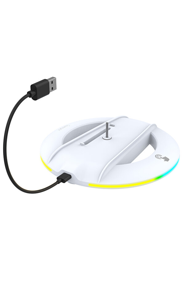 حامل عمودي أبيض من IPEGA لجهاز PS5 Slim، قرص ووحدة تحكم رقمية مع 14 وضع إضاءة، قاعدة RGB