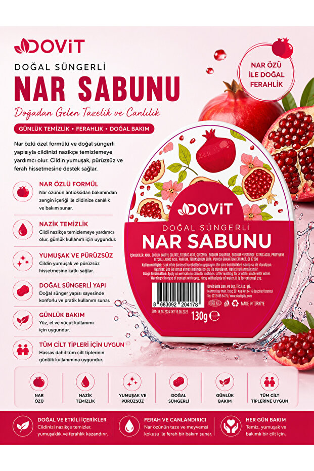 Natural Sponge Pomegranate Soap 130 g – Pomegranate Extract, Daily Skin Cleansing and Fresh Care Soap