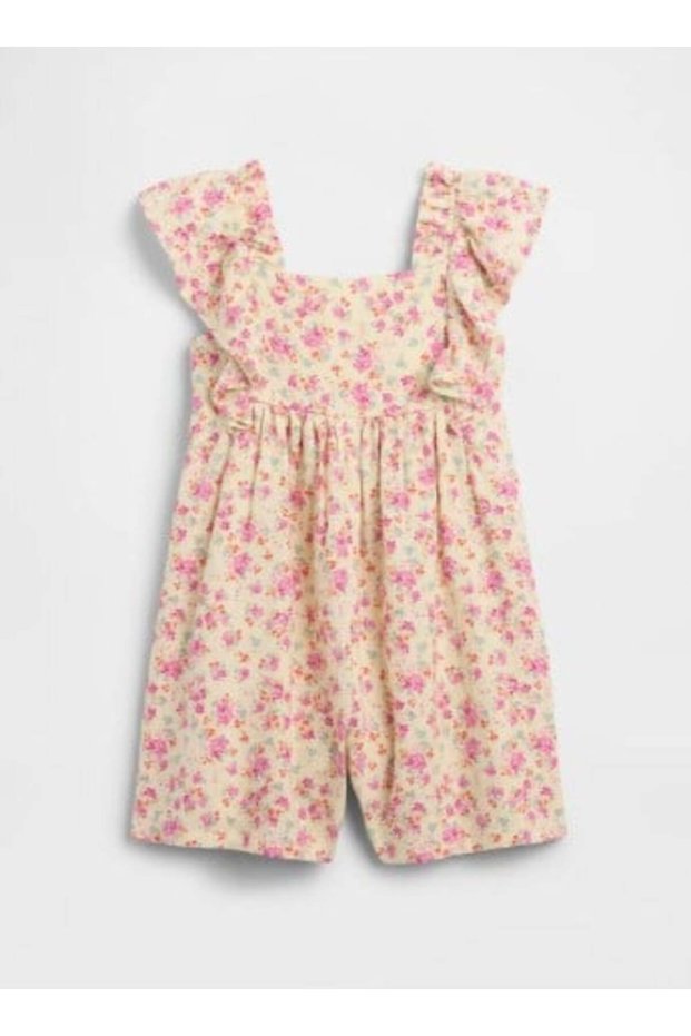 Gap Baby Girl Floral Patterned Square Neck Ruffle Shorts Jumpsuit 6 Months-5 Years Pink