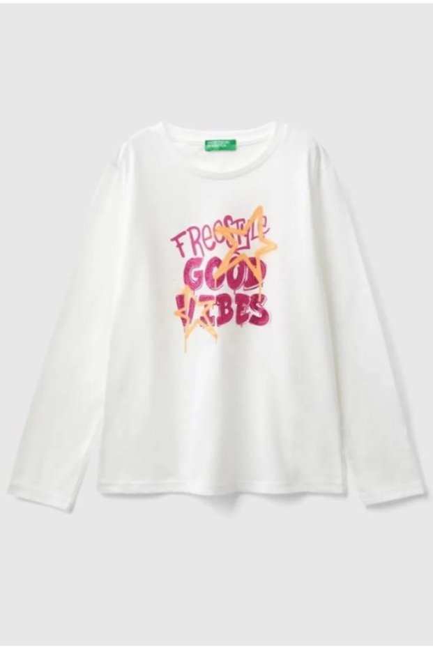 Girls' Sequin Printed Benetton Long T-Shirt Gkb1035