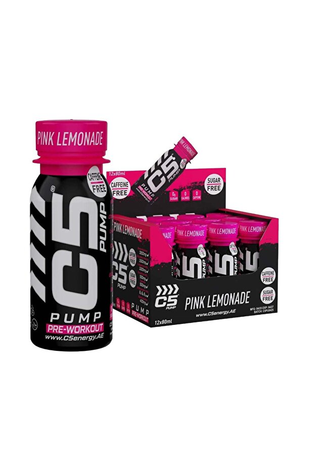 PUMP Shot Pre - Workout, Caffeine - Free (Pack of 12, Pink Lemonade) - Pre-Workout & Performance