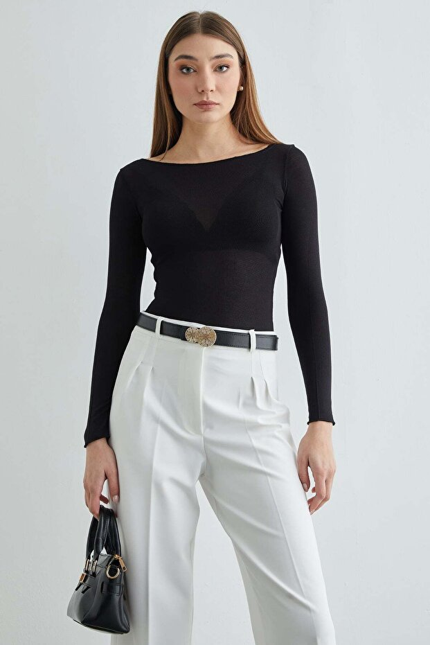 Boat Neck Transparent Blouse