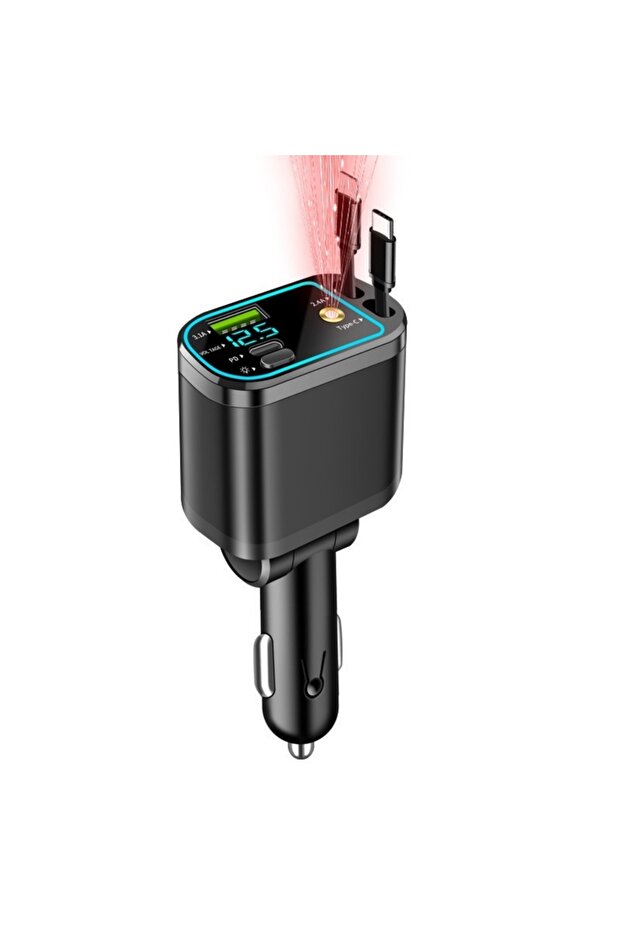 شاحن سيارة قابل للسحب من النوع C ثنائي المنافذ، شاحن سيارة 5 في 1 USB من النوع C بتقنية PD، محول ولاعة سجائر للسيارة