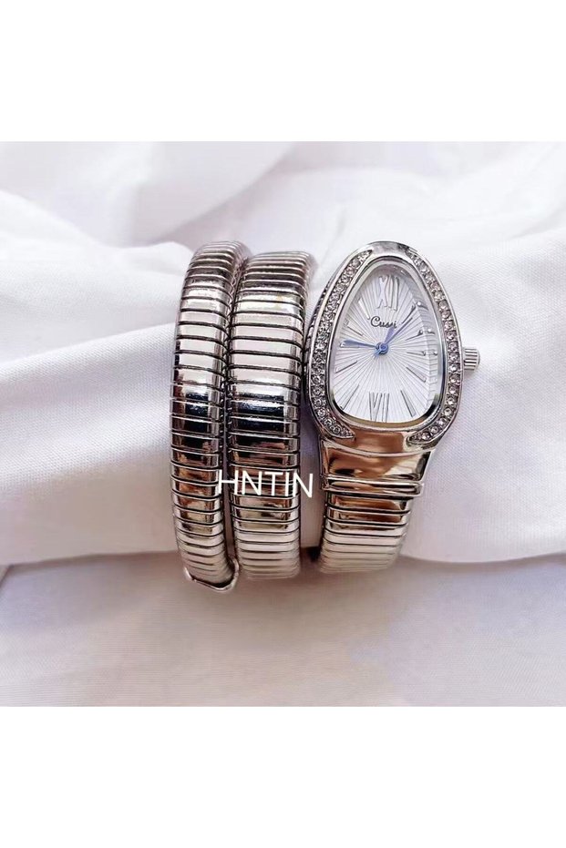 Silver Fashionable Women's Snake-Shaped Bracelet Watch With Unique Design, Snake Coil, Elegant Brace