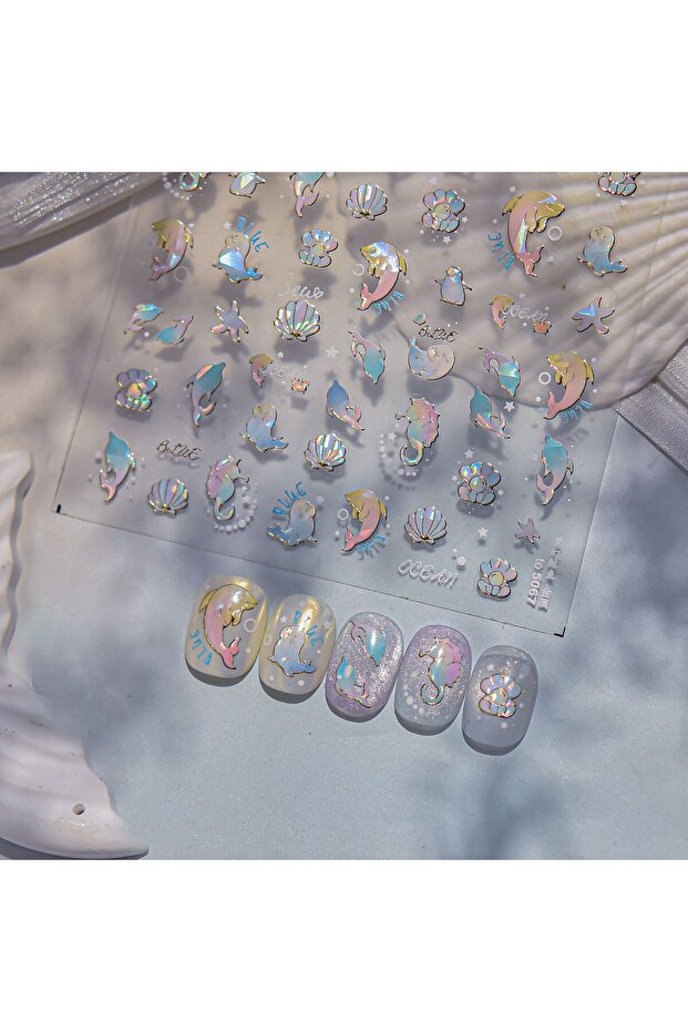 1pcs 5D Crystal Diamond Nail Stickers Summer Beach Shell Self Adhesive Nail Art Stickers DIY Cute Oc