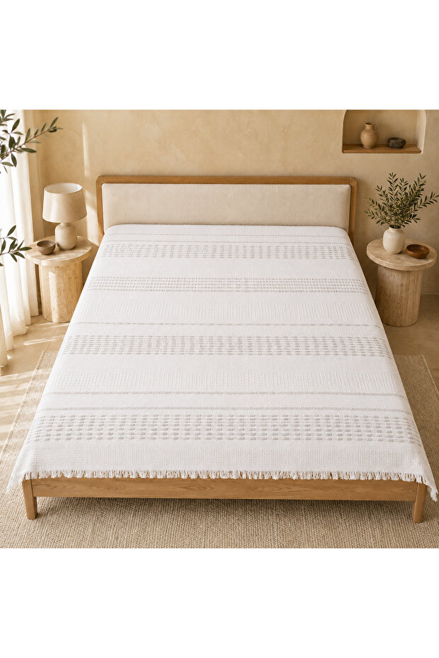 White Double Pique Bedspread 100% Cotton 230X240 cm Woven Patterned Pique