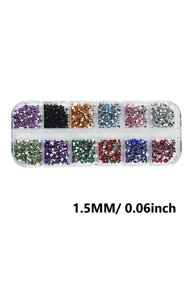 1.5mm Mixed 12 Colors Flatback Nail Art Rhinestones Nail Gems Glass AB Clear Crystal Rhinestones Nai