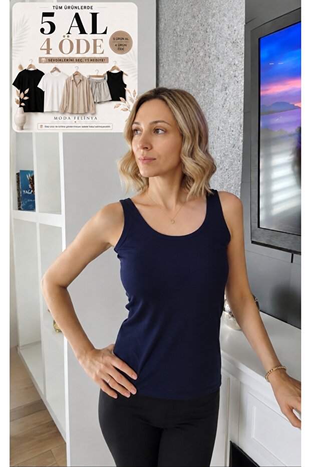 Women's Navy Blue Color Strappy Body Athlete Top