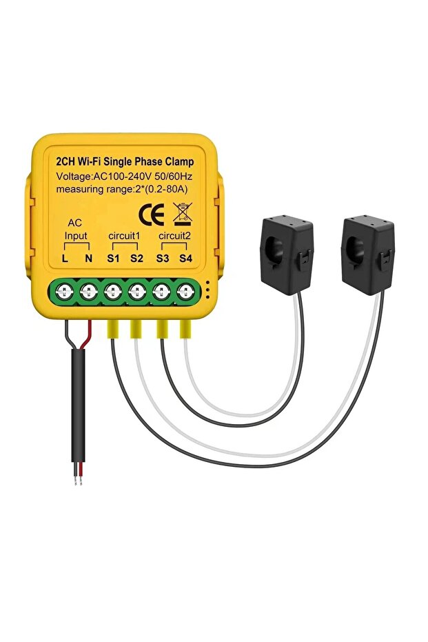 HGQ-2Gang80A Smart Life WIFI Energy Meter مع مستشعر تيار كهربائي وإحصائي للإضاءة الكهربائية والطاقة الشمسية