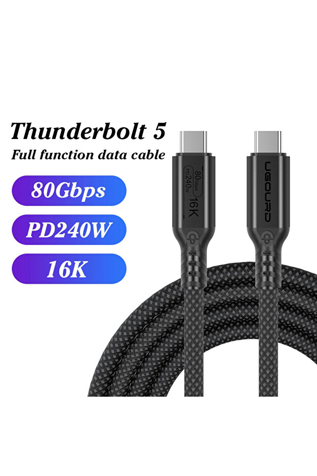 كابل Thunderbolt5 بطول 1 متر بسرعة 80 جيجابت في الثانية من UGOURD Thunderbolt 5 من النوع C بسرعة 80 جيجابت في الثانية USB4 Gen4 USB C إلى C 240 وات