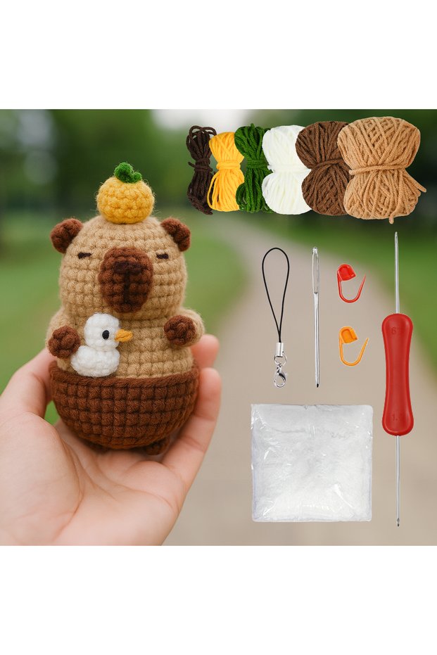 Capybara bath Capybara and Turtle Crochet Kit, Beginner Friendly Cute Animal Crochet Kit Set, Comple