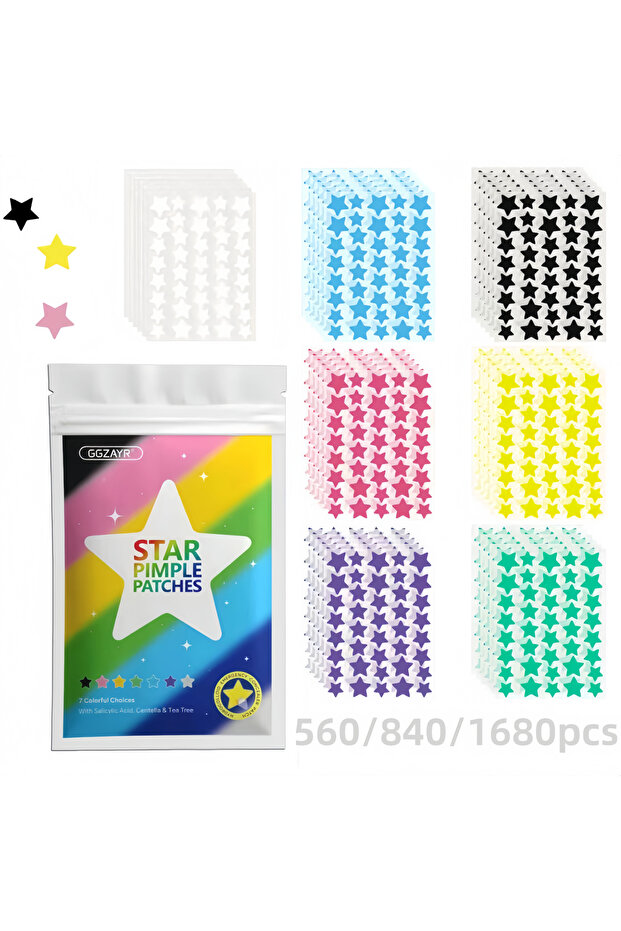 560pcs 560/840/1680pcs Rainbow Star Acne Patches – Cute Hydrocolloid Dots for Clear Skin, Party & Da