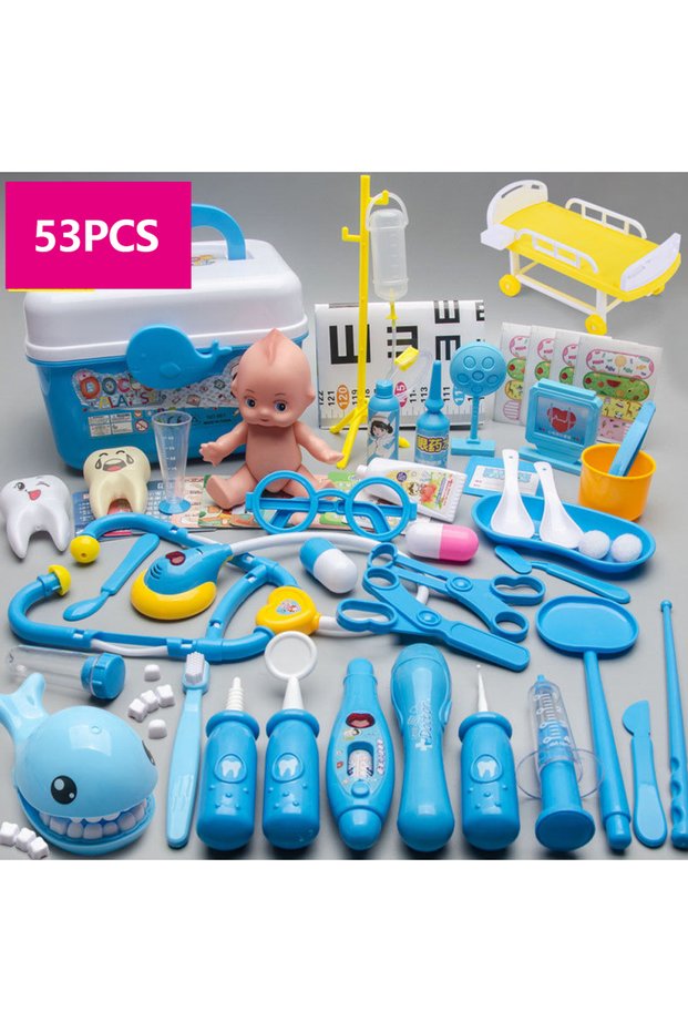 53PCS Set-Blue Doctor Toys for Kids 53/31PCS Doctor Pretend Play Set Children Medical Dentist Tools
