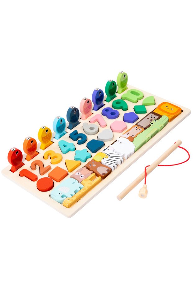 Fishing toys Montessori Wooden Toys Kids Busy Board Shape & Number Matching Digital Shape Educationa