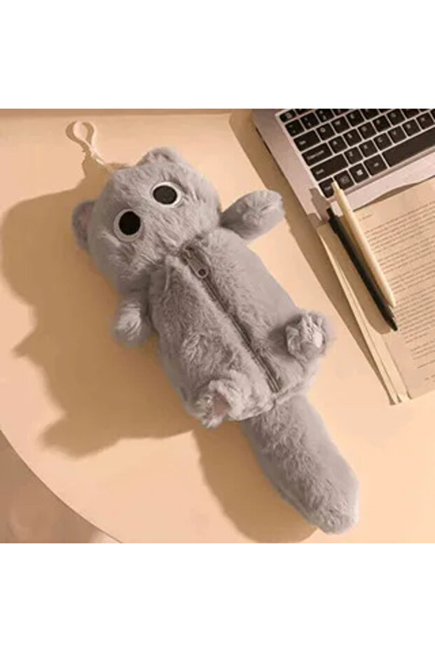 B Cartoon Plush Big-Eyed Cat Pencil Case Super Soft Fun Doll Large Capacity Pencil Bags Multi-Funct.