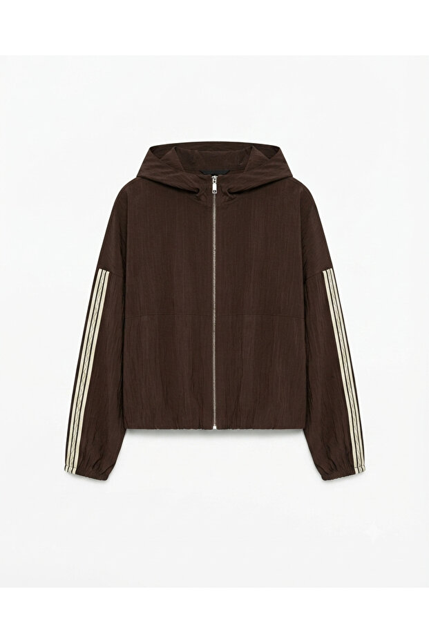 Coffee Stripe Detailed Bomber Jacket