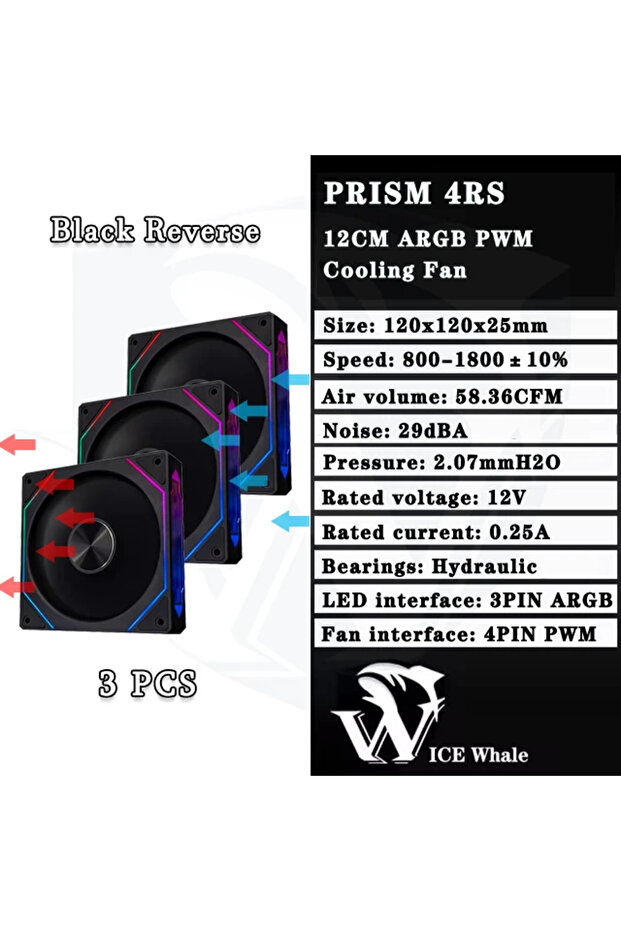 مروحة تبريد كمبيوتر ARGB أخرى BK عكسية 3 قطع LDPCSJ Prism 4RS مقاس 120 مم بتصميم مرآة لا متناهية على شكل فراشة