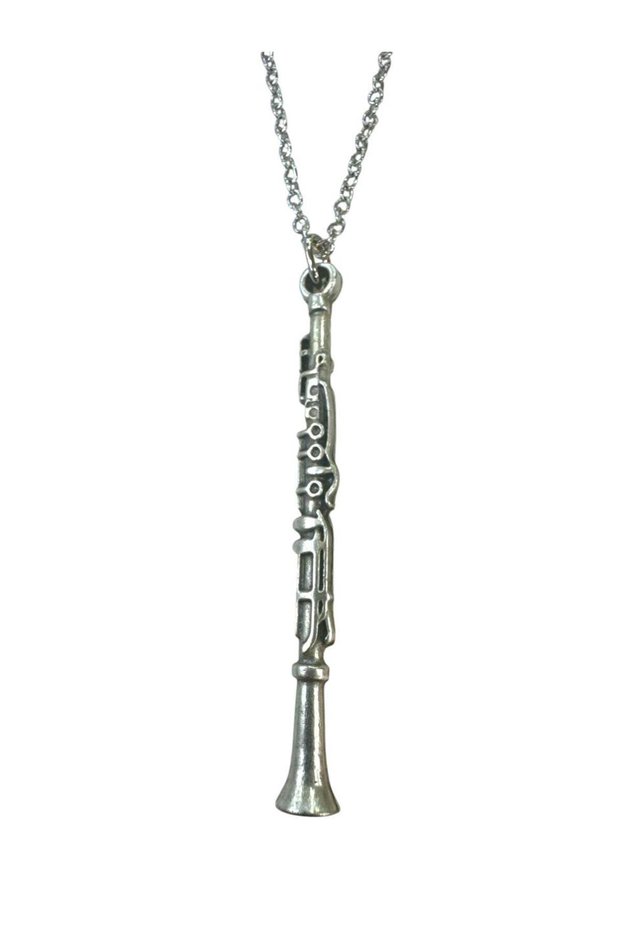 Metal Necklace with Clarinet Musical Instrument – Unisex - Woodwind Instrument Themed Jewelry 60 cm Chain