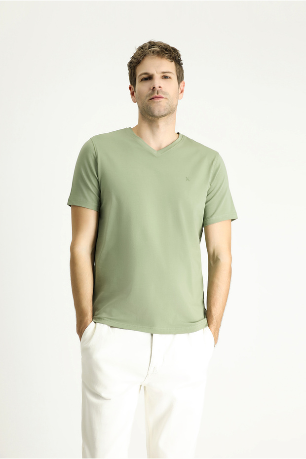 V-Neck Slim Fit Slim Fit Single Jersey Cotton Basic T-Shirt