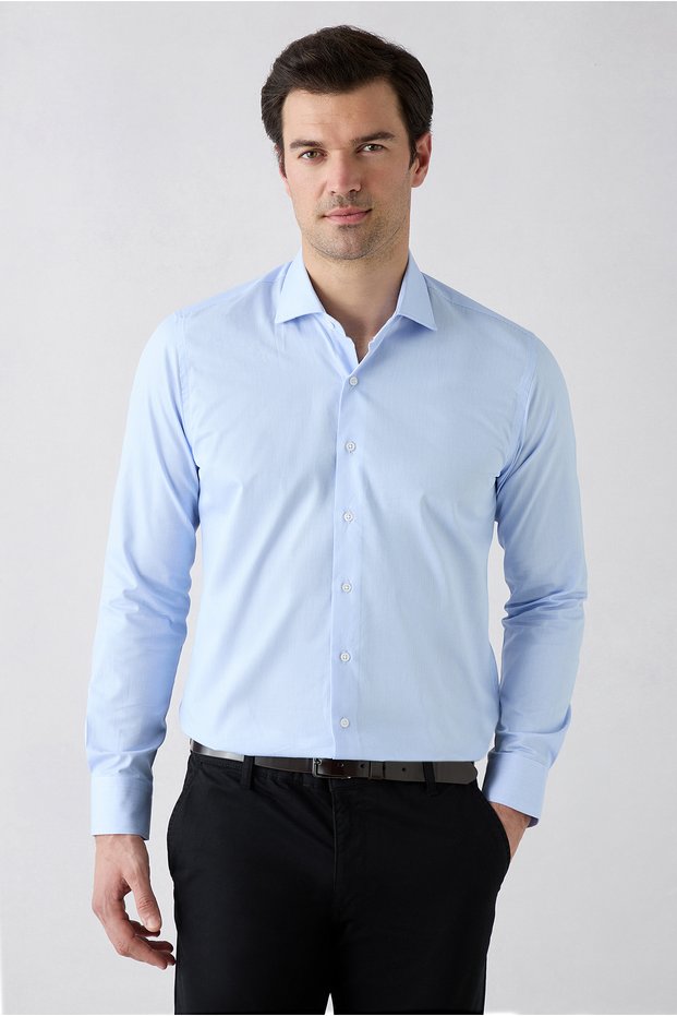 Long Sleeve Classic Italian Collar Striped Slim Fit Breathable Cotton Shirt