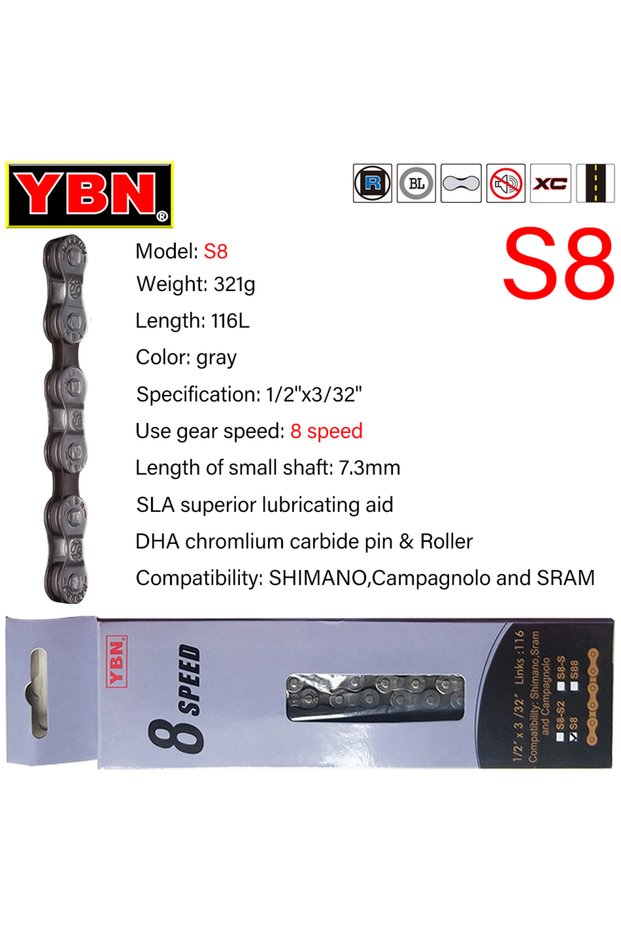 8 Speed S8 Boxed YBN Bike Chains 8 9 10 11 12 13 Speed MTB ROAD Bike Chain 116/126 Links MTB Road Bi