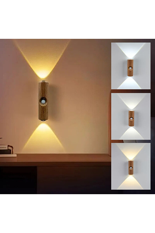 بني - 3 ألوان، قطعتان، 1-6 قطع، مصباح LED بمستشعر حركة، قابل لإعادة الشحن عبر منفذ USB، مصباح ليلي قابل للتعديل